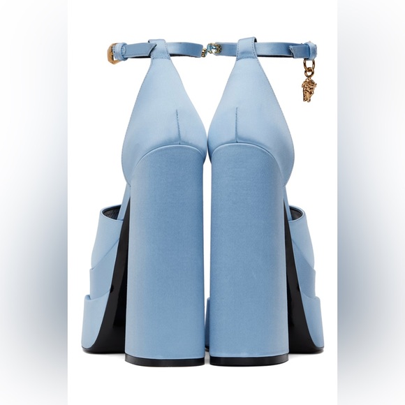 Used Once Versace Blue Medusa Aevitas Platform Heeled Sandals Size 37 - Picture 2 of 16